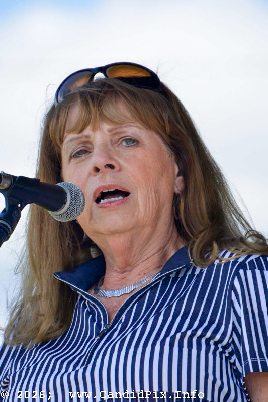 MC Terri Grannis at the 2026 Brown County Bluegrass Festival - photo © Bill Warren