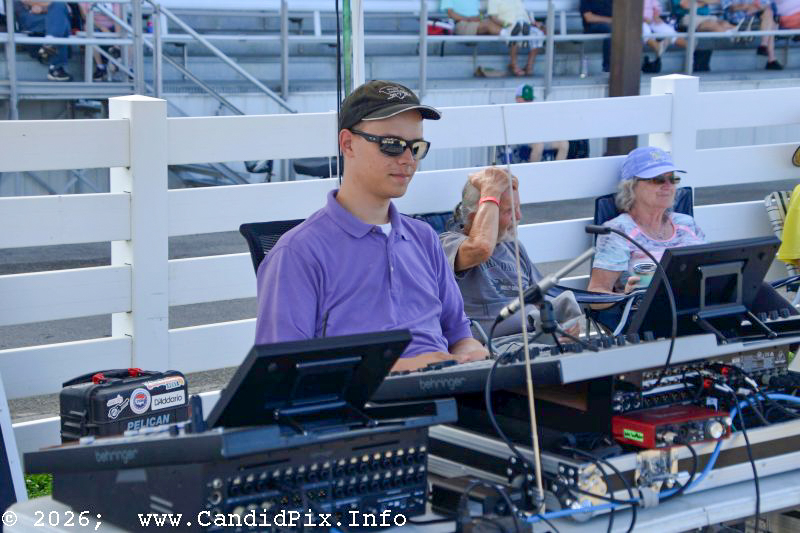 Luke Lindblom running sound at the 2026 Brown County Bluegrass Festival - photo © Bill Warren