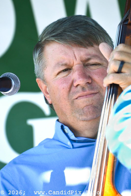 Kevin Lamm with Lorraine Jordan & Carolina Road at the 2026 Brown County Bluegrass Festival - photo © Bill Warren