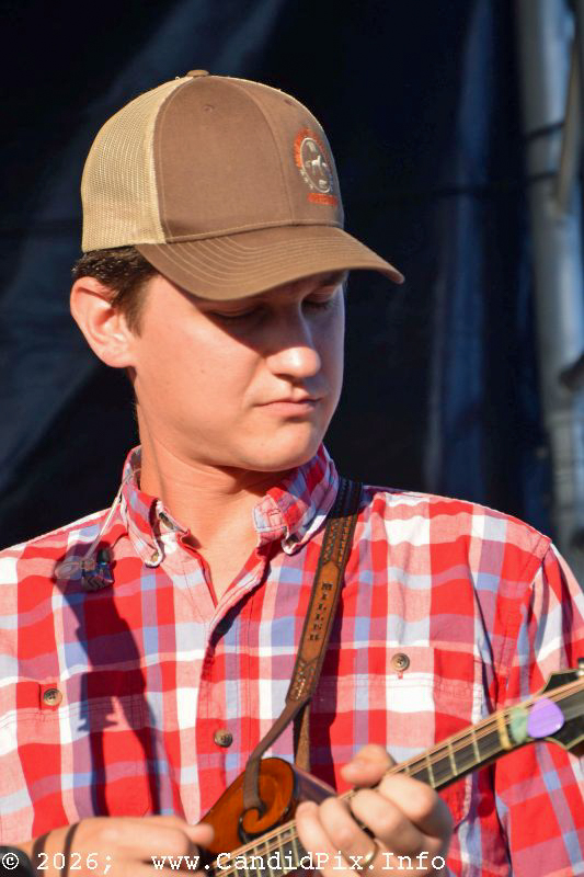 Adam Miller with Lonesome River Band at the 2026 Brown County Bluegrass Festival - photo © Bill Warren