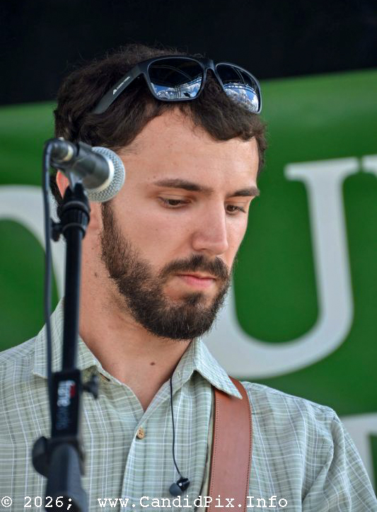 Gabe Stout with Kauffman Road at the 2026 Brown County Bluegrass Festival - photo © Bill Warren