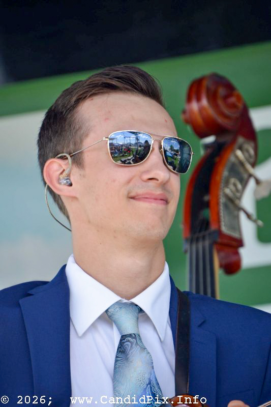 Sam Zolla with Junior Sisk & Ramblers Choice at the 2026 Brown County Bluegrass Festival - photo © Bill Warren