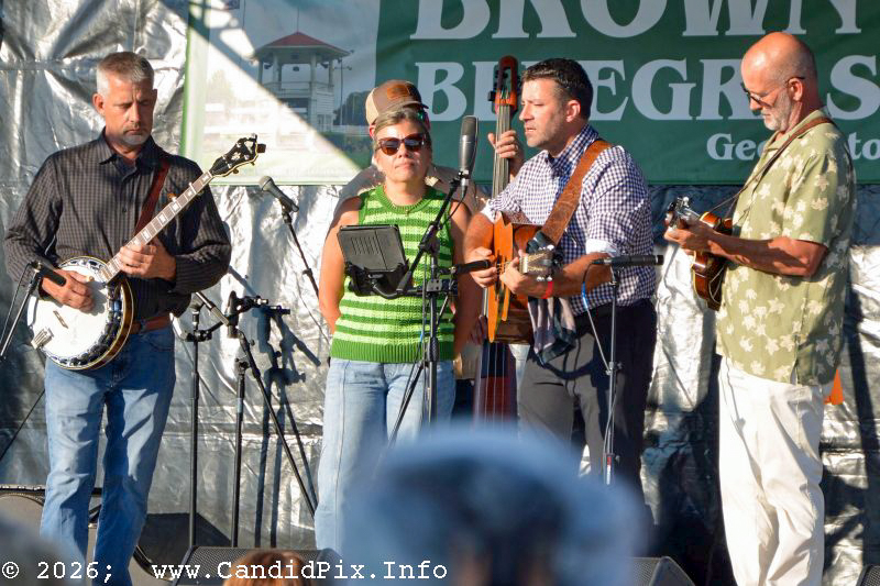 Amy Stewart joins Catahoula Drive at the 2026 Brown County Bluegrass Festival - photo © Bill Warren