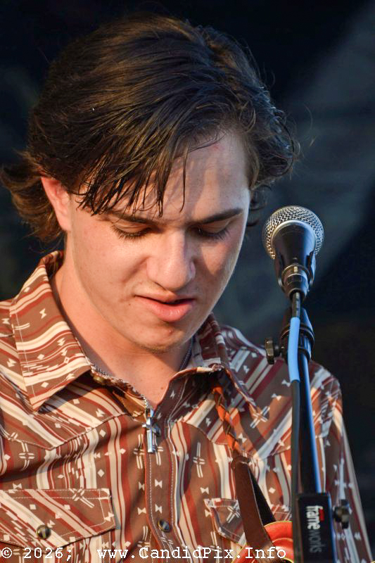 Bryce Griffin with the Edgar Loudermilk Band at the 2026 Brown County Bluegrass Festival - photo © Bill Warren