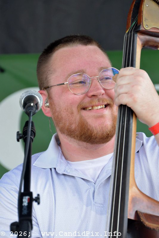 Zach Collier with the Caleb Daugherty Band at the 2026 Brown County Bluegrass Festival - photo © Bill Warren
