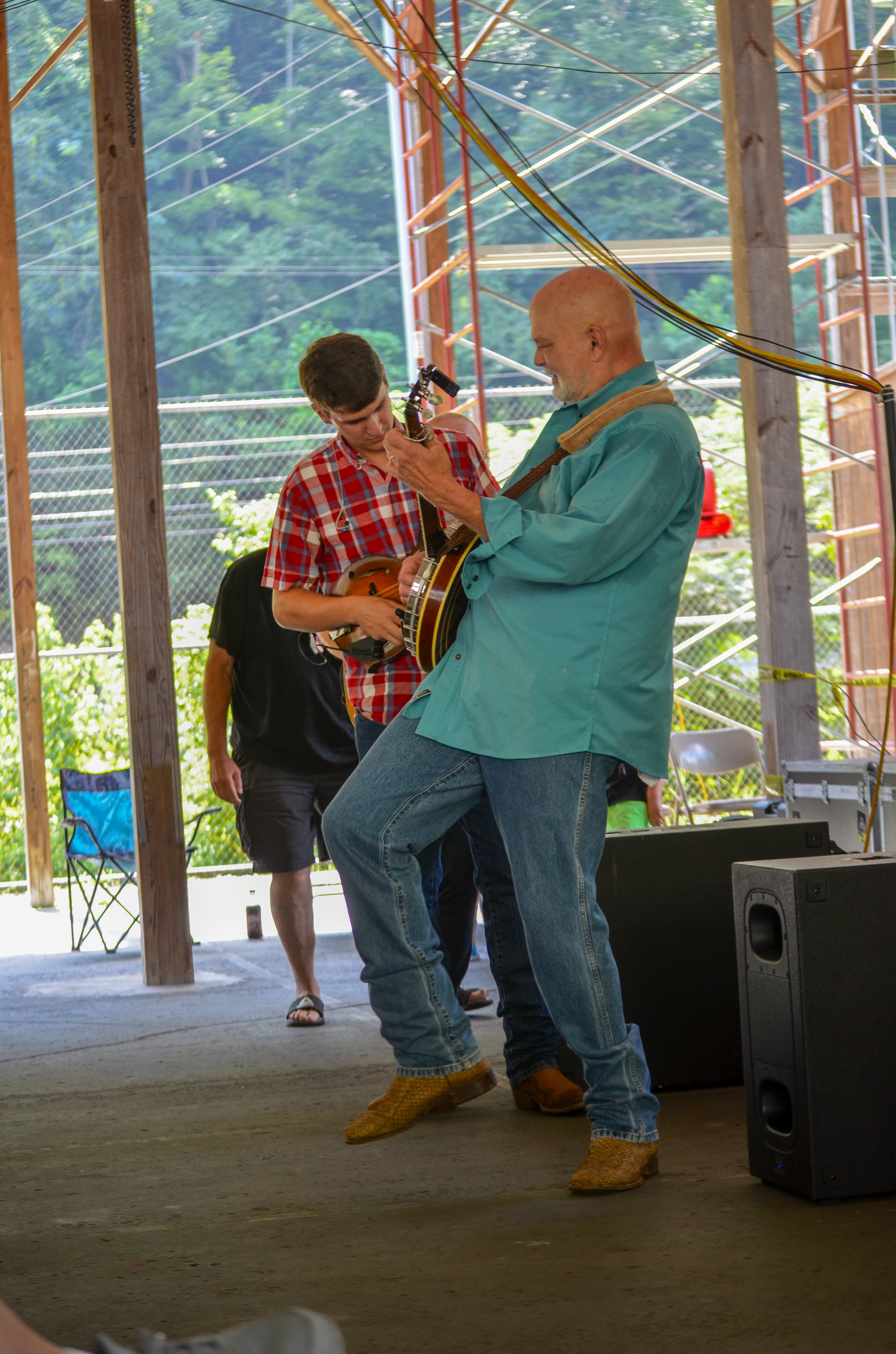 Adam Miller and Sammy Shelor with Lonesome River Band at the 2026 Osborne Brothers Hometown Festival - photo © Roger Black