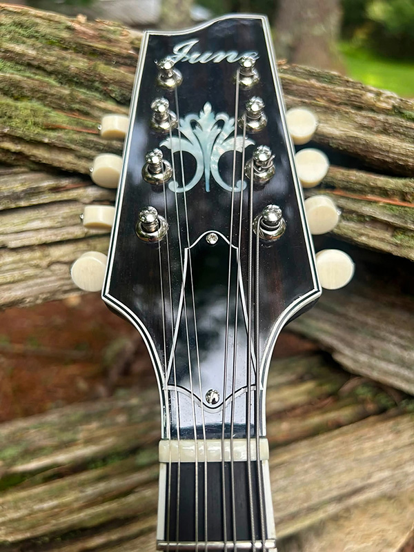 Milom Williams' custom blue left-handed June A-style mandolin