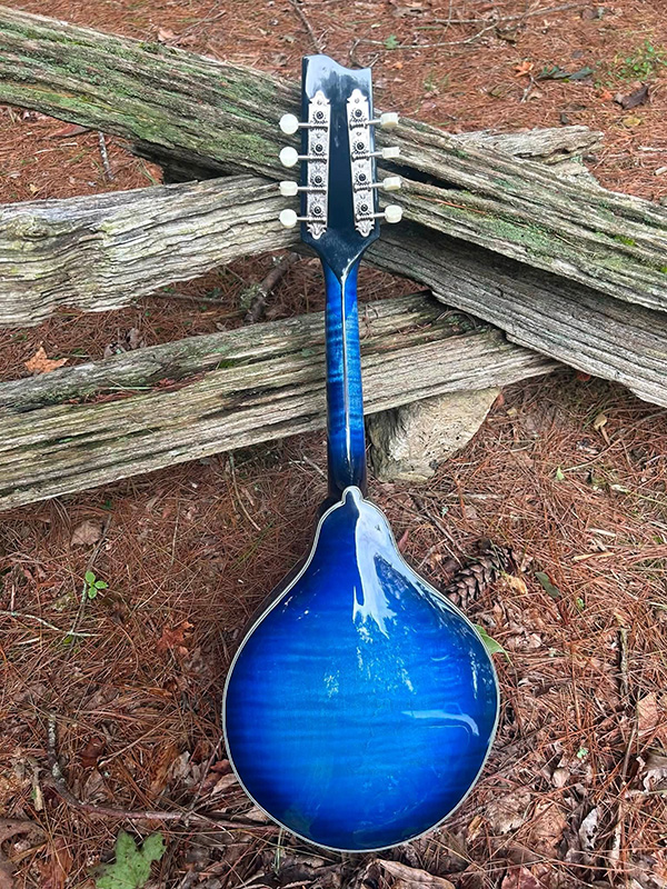 Milom Williams' custom blue left-handed June A-style mandolin