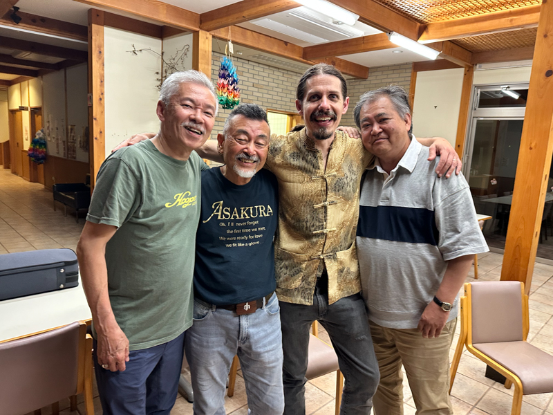 Kaz Inaba, Junichi Iwasaki, Christopher Henry, and Hironobu Oda at the Asakura Public Hall in Imabari (6/26/26) - photo courtesy of Kaz Inaba