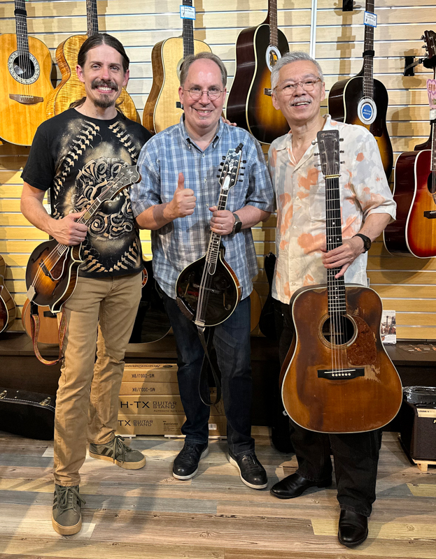 Christopher Henry, Scott Chadwick, and Kaz Inaba at the Guitar Trailer in Kurashiki (6/27/26) - photo courtesy of Kaz Inaba