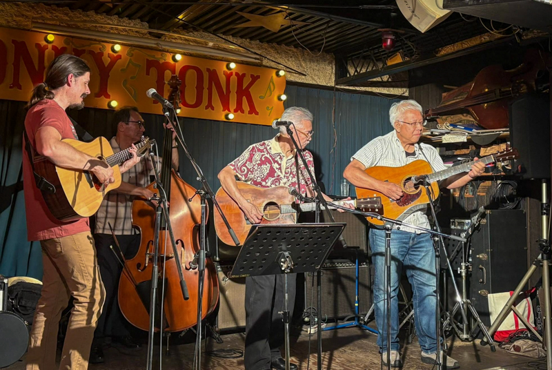 Christopher Henry, Kaz Inaba, Yuji Ishihira, and Minoru Tanaka at Honky Tonk in Kyoto (6/28/26) - photo courtesy of Kaz Inaba