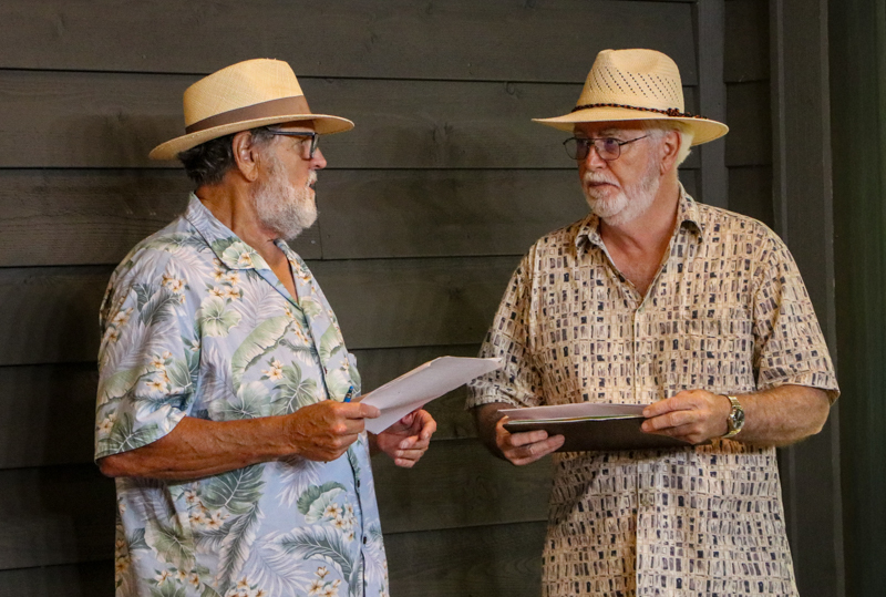 MCs Sam Linkous and Dale Morris at the 2026 Old Fiddlers’ Convention – photo © G. Nicholas Hancock