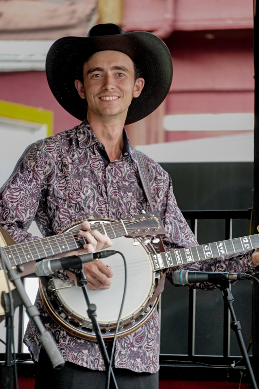 Garrett Newton with Lorraine Jordan & Country Grass at the 2026 North Carolina State Bluegrass Festival in Cherokee - photo © Jeff Lahr