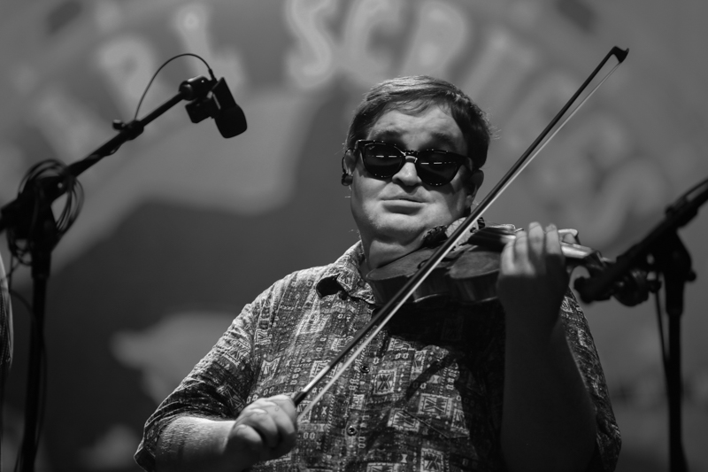 Michael Cleveland with Béla Fleck at the 2026 Earl Scruggs Music Festival - photo © Bryce LaFoon