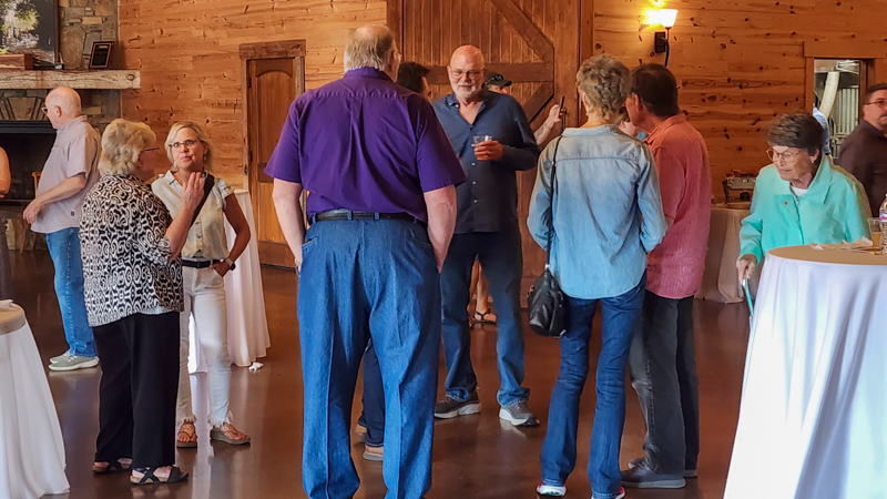 Sammy Shelor and Johnny Ridge chatting at Allen Mills' Celebration of Life (9/20/26) - photo © Sandy Hatley