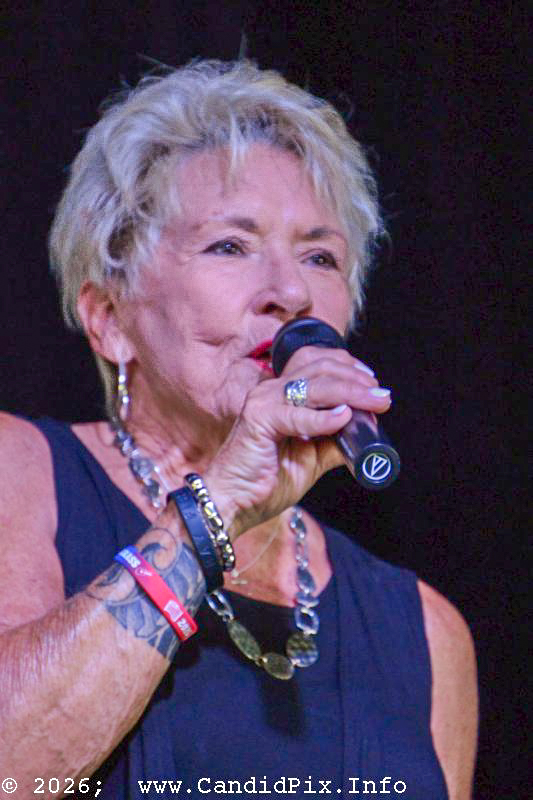 MC Sherry Boyd on Saturday at the 2026 Nothin' Fancy Bluegrass Festival - photo © Bill Warren