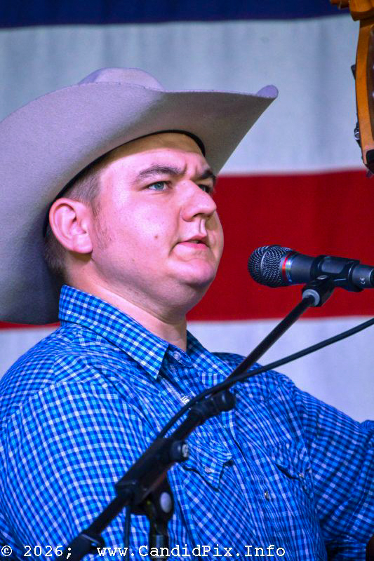 Jake Riggins with The Malpass Brothers at the 2026 Nothin' Fancy Bluegrass Festival - photo © Bill Warren