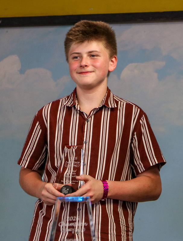 Ezekiel Green, 2nd place in the National Mandolin Championship at the 2026 Walnut Valley Festival - photo © G. Nicholas Hancock