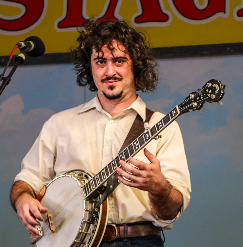 Gabe Epstein with Songs From The Road Band at the 2026 Walnut Valley Festival - photo © G. Nicholas Hancock