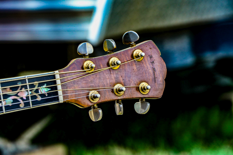 Headstock of the S. L. Mossman Proto 012 at the 2026 Walnut Valley Festival - photo © G. Nicholas Hancock