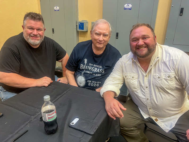 Jerry Cole, Milton Harkey, and Eli Johnston at Zoograss 2026 - photo © Sandy Hatley