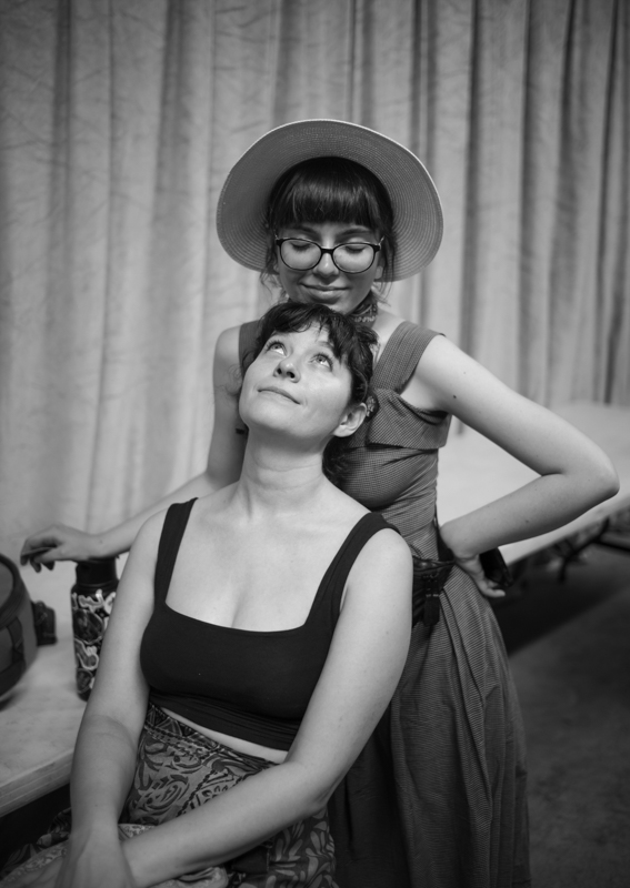     Emily Johnson-Erday (no hat) and Lauren Oxford (with hat) are the Starlight Darlins, 54th Annual Walnut Valley Festival, Wednesday, September 17th, 2026. Winfield, Kansas. Photo by Jeromie Stephens © 2026