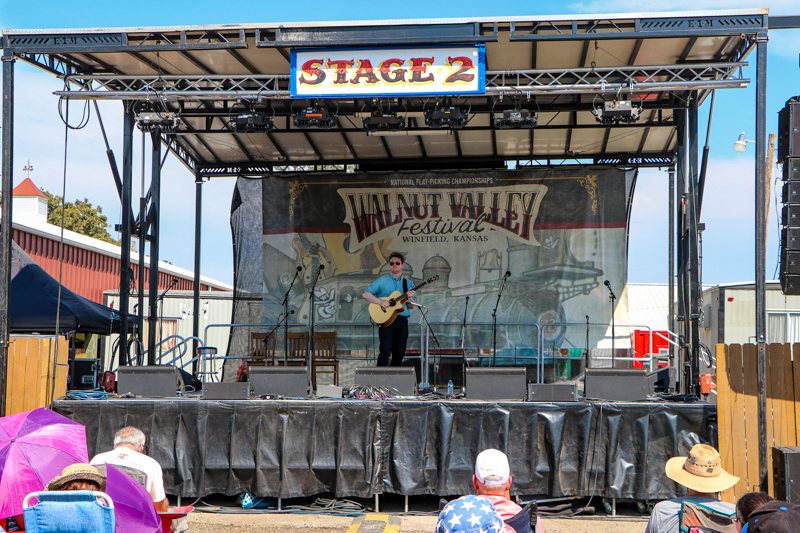 Shane Hennessy on Stage 2 at the 2026 Walnut Valley Festival - photo © G. Nicholas Hancock