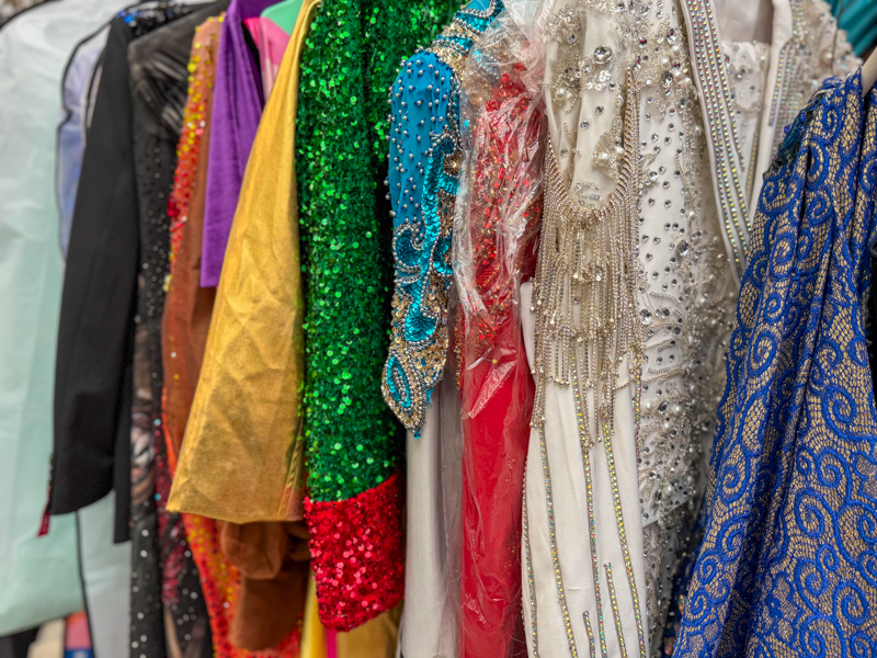 Some of fancy duds on display in the Shugashack booth at the World of Bluegrass Exhibit Hall - photo © Elizabeth Loring