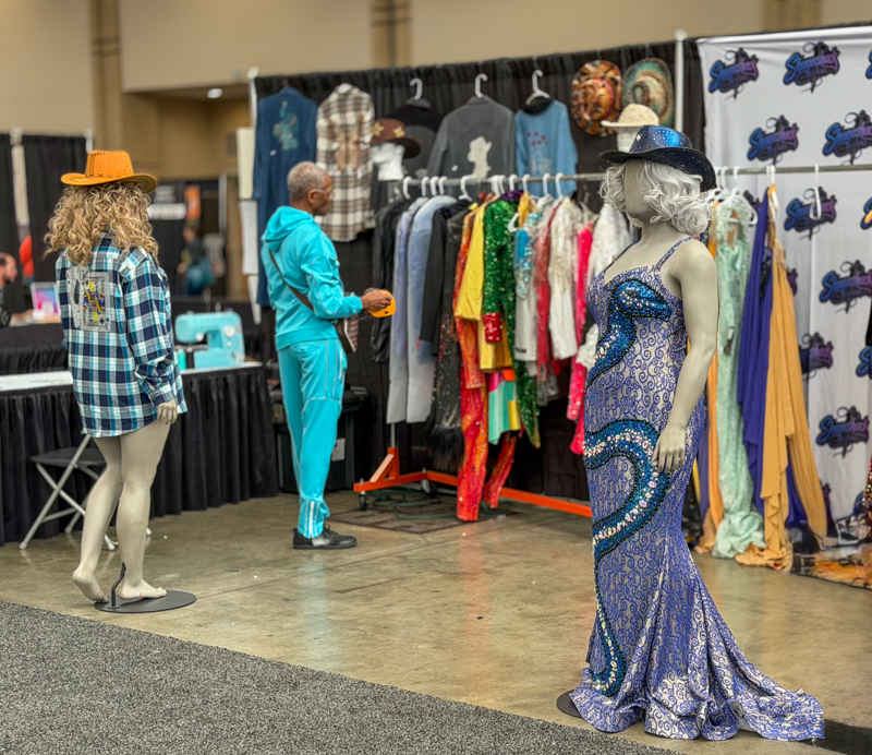 Pretty fancy dress for bluegrass at the Shugashack booth in the World of Bluegrass Exhibit Hall - photo © Elizabeth Loring