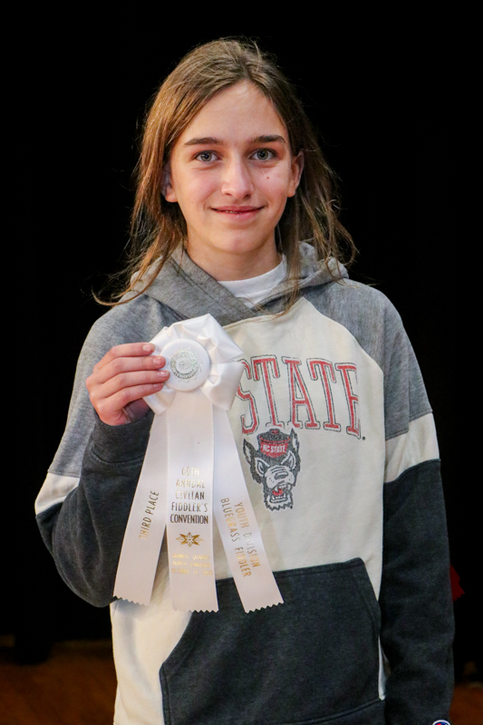 Addie Webster, 3rd place Youth Bluegrass Fiddle at the 2026 Granite Quarry Fiddlers' Convention - photo © G. Nicholas Hancock
