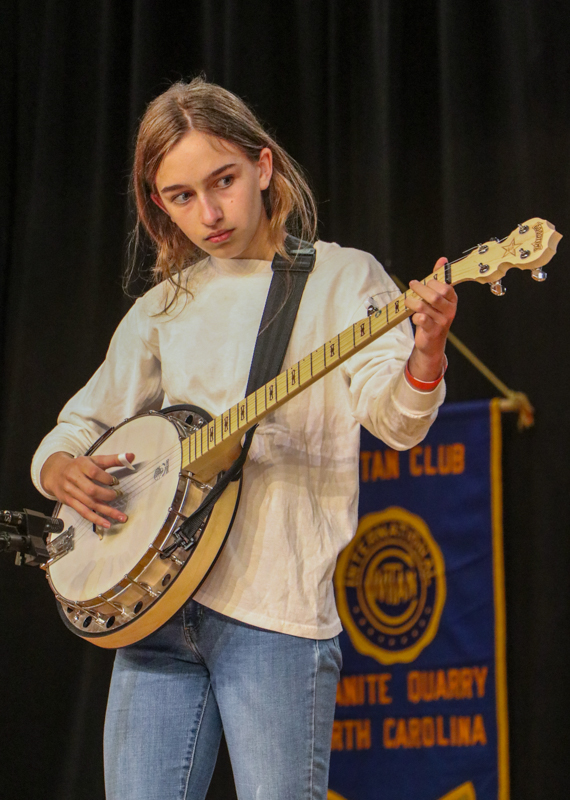 Addie Webster in Youth Bluegrass Banjo competition at the 2026 Granite Quarry Fiddlers' Convention - photo © G. Nicholas Hancock