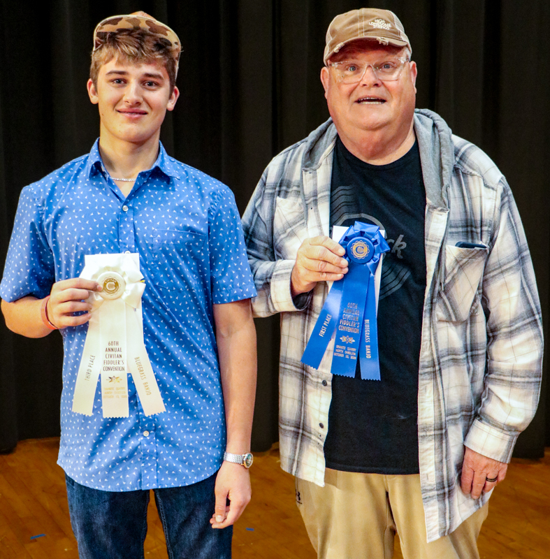 Camereon Edenfield, 3rd place, Danny Bowers, 1st place Adult Bluegrass Banjo at the 2026 Granite Quarry Fiddlers' Convention - photo © G. Nicholas Hancoc