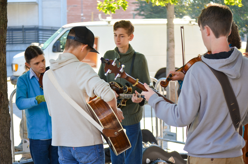 Kids on Bluegrass participants jamming at Pickin' in the Park '26 - photo © Roger Black