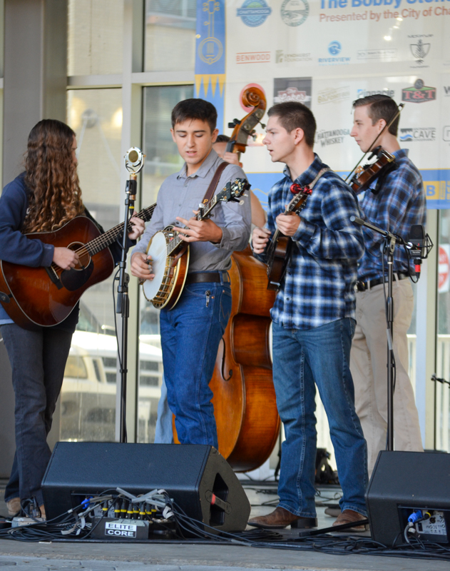 Kids on Bluegrass band performs at Pickin' in the Park '26 - photo © Roger Black