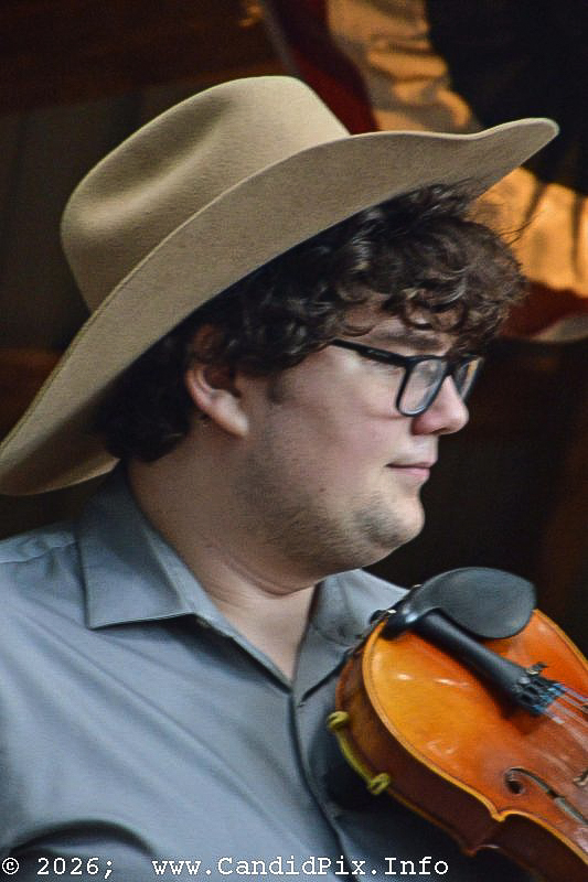 Eb Saunders with the Kevin Prater Band at the 2026 Backwoods Bluegrass Fay Fest - photo © Bill Warren
