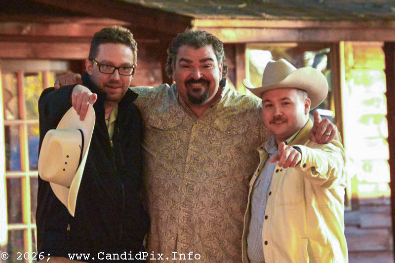Larry Cadle, Dave Adkins, and Dreyden Gordon at the 2026 Backwoods Bluegrass Fay Fest - photo © Bill Warren