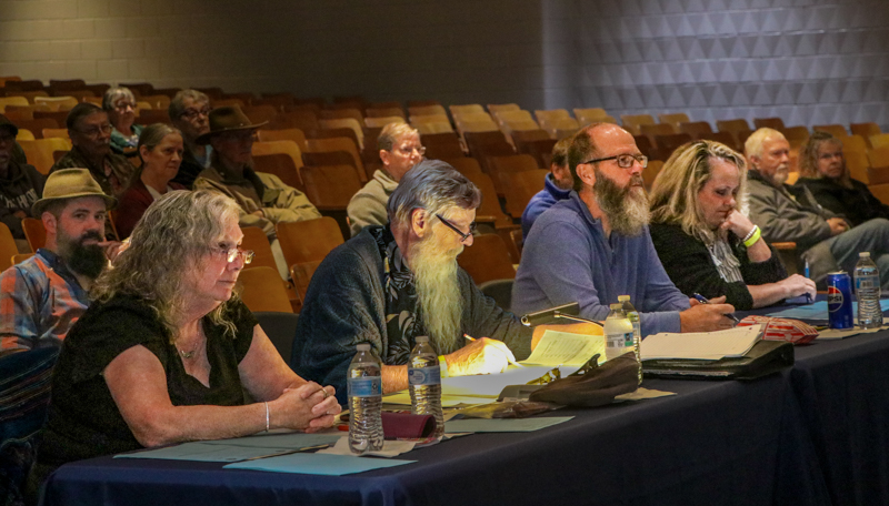 Eva Casstevens, Danny Casstevens, Tom Hyatt, Donna Hughes, judges at the 2026 Granite Quarry Fiddlers' Convention - photo © G. Nicholas Hancock
