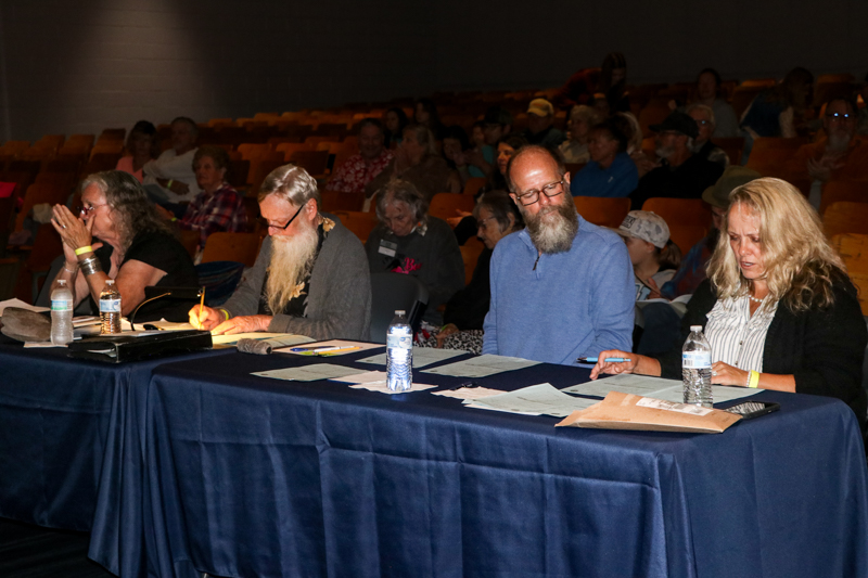Eva Casstevens, Danny Casstevens, Tom Hyatt, Donna Hughes, judges at the 2026 Granite Quarry Fiddlers' Convention - photo © G. Nicholas Hancock