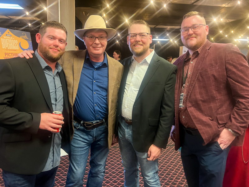 Johnathan Dillion, Darrell Webb, Curt Love, and Zach Collier at the 2026 IBMA Bluegrass Music Awards pre-reception - photo © Sandy Hatley