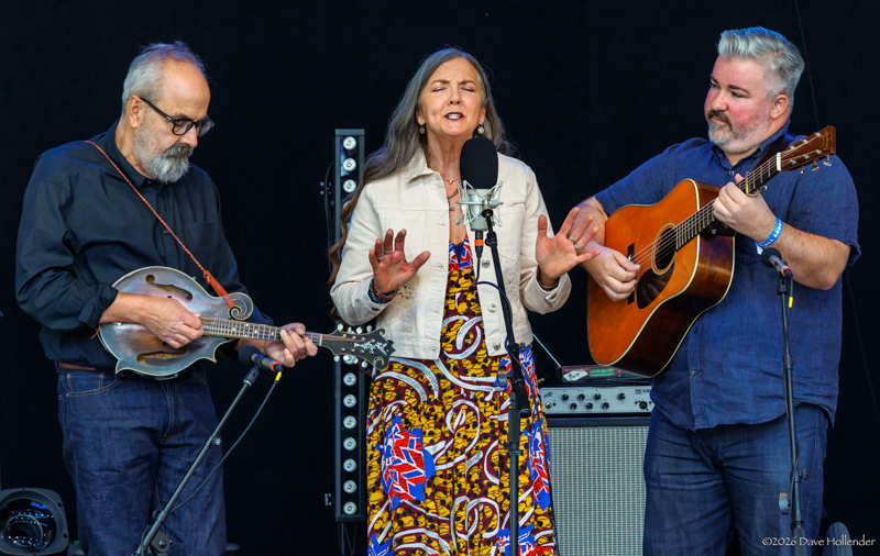 Jon Reischman, Trisha Gagnon, and Patrick Sauber at Pickin' in the Pines '26 - photo © Dave Hollender