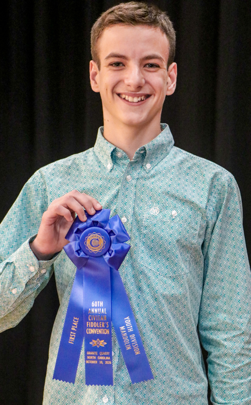 Levi Turney, 1st place Youth Mandolin at the 2026 Granite Quarry Fiddlers' Convention - photo © G. Nicholas Hancock