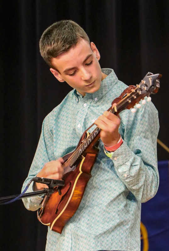 Levi Turney in Youth Mandolin competition at the 2026 Granite Quarry Fiddlers' Convention - photo © G. Nicholas Hancock