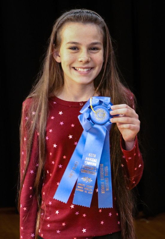 Lydia Walls, 1st place Youth Bluegrass Fiddle at the 2026 Granite Quarry Fiddlers' Convention - photo © G. Nicholas Hancock
