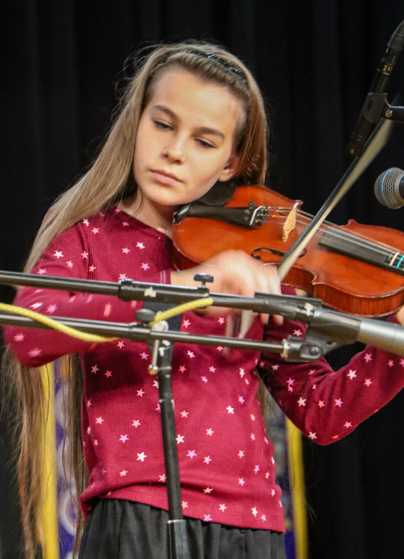 Lydia Walls with 4 Walls in Youth Band competition at the 2026 Granite Quarry Fiddlers' Convention - photo © G. Nicholas Hancock