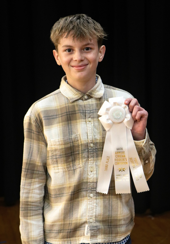 Pearson Blalock, 3rd place Youth Bluegrass Banjo  at the 2026 Granite Quarry Fiddlers' Convention - photo © G. Nicholas Hancock