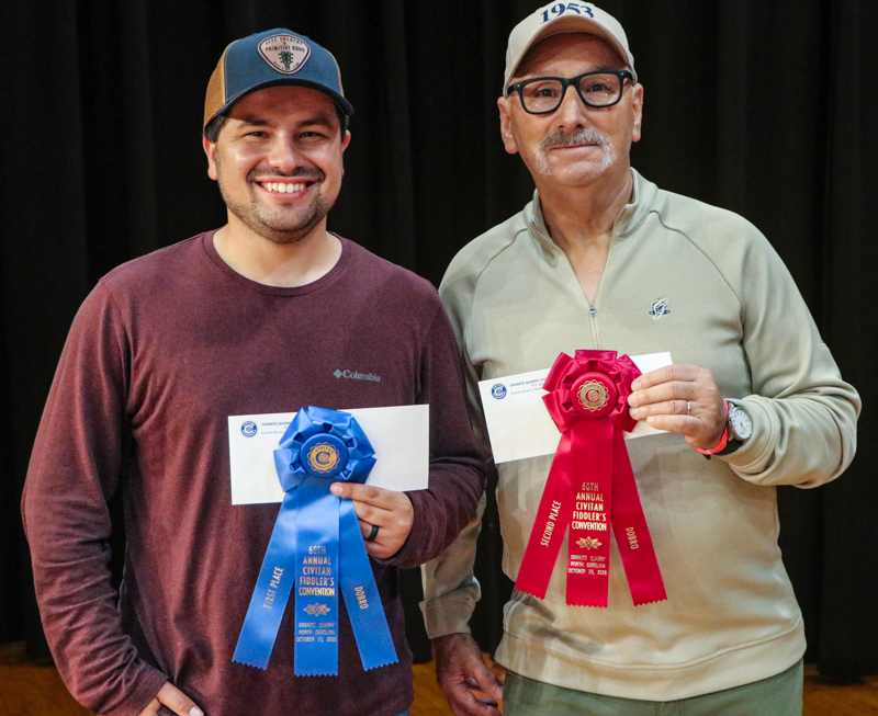 Peden Williams, 1st place; James Murdock, 2nd place Dobro at the 2026 Granite Quarry Fiddlers' Convention - photo © G. Nicholas Hancock