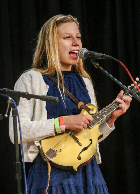 Sarah Walls with 4 Walls in Youth Band competition at the 2026 Granite Quarry Fiddlers' Convention - photo © G. Nicholas Hancock