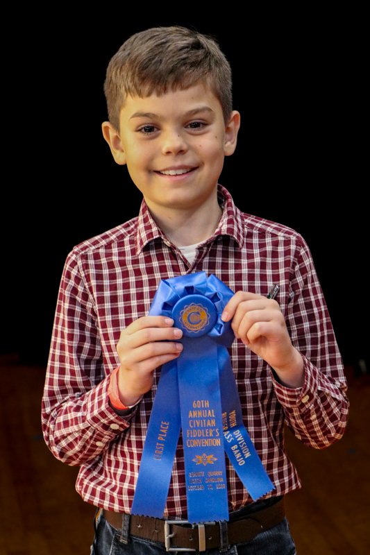 Silas Walls, 1st place Youth Bluegrass Banjo  at the 2026 Granite Quarry Fiddlers' Convention - photo © G. Nicholas Hancock