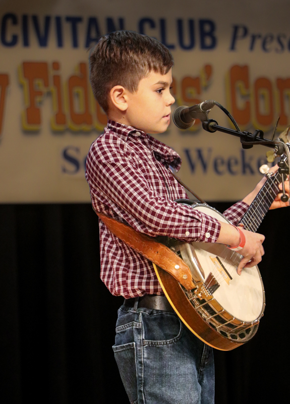 Silas Walls with 4 Walls in Youth Band competition at the 2026 Granite Quarry Fiddlers' Convention - photo © G. Nicholas Hancock