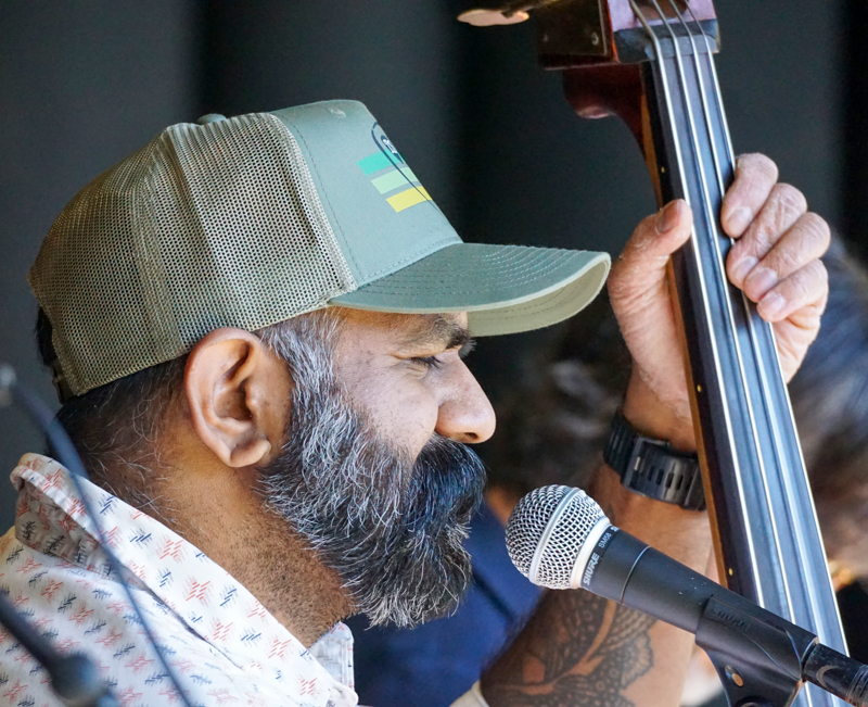 Sav Sankaran with Unspoken Tradition at the 2026 Smoky Mountains Bluegrass Festival - photo © Jeff Lahr